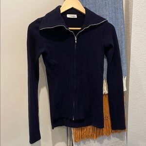 Merino Wool Navy Zip-Up Sweater